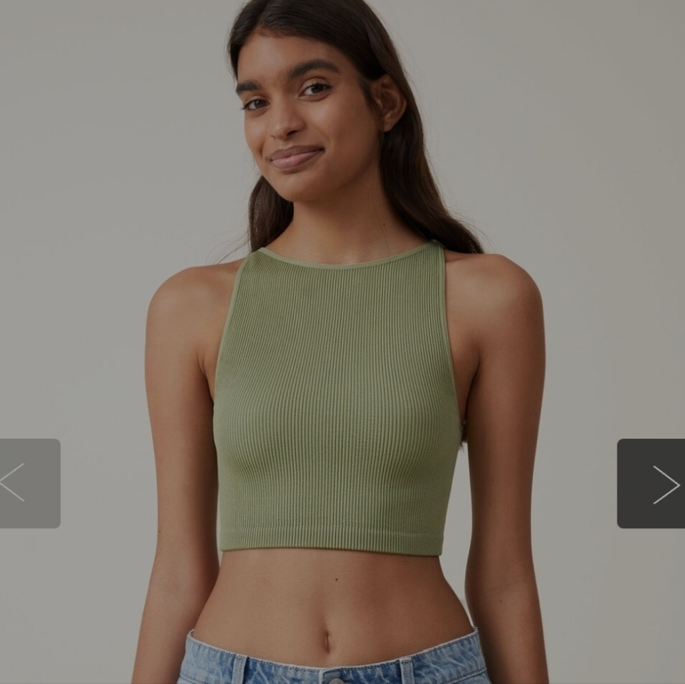 Cotton On Womens Green Ribbed Crop Top Size XS